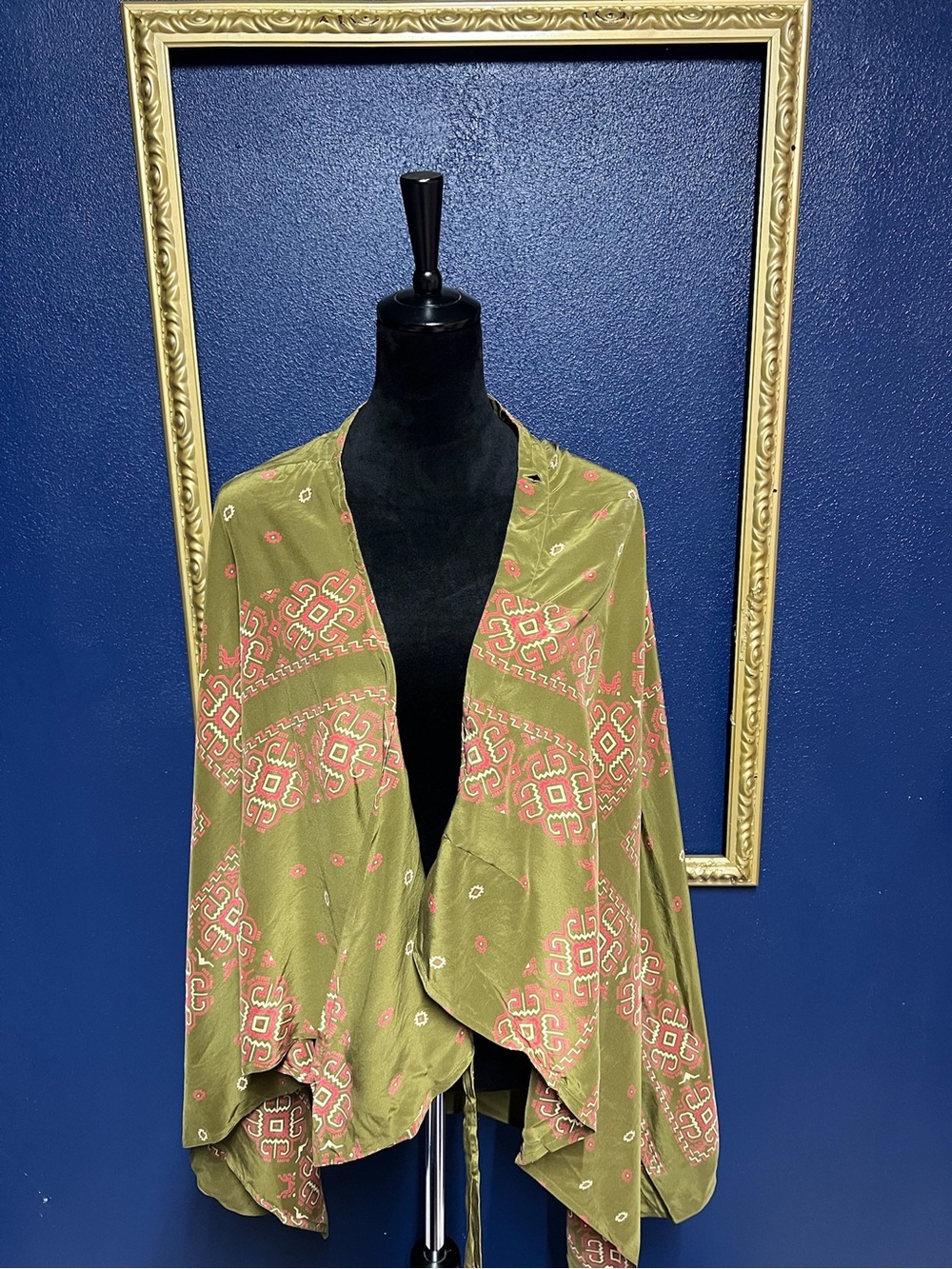 Dkny Olive Green Shawl with Pink Print